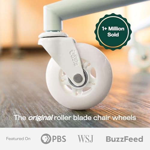 The Office Oasis Original Roller Style Office Chair Wheels (As Seen On PBS) - Smooth & Quiet Casters - Safe for Hardwood Floors & Carpet - Easy Install with Universal Fit - Set of 5 - White - color: white