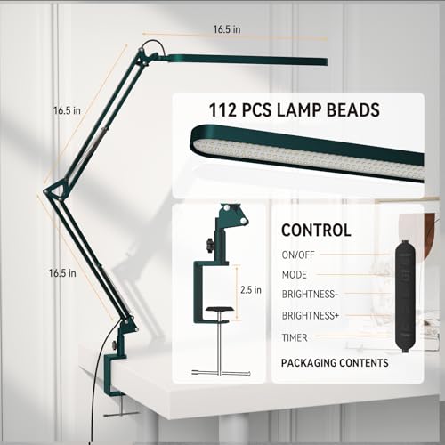 SKYLEO Desk Lamp - LED Desk Light - 5 Color Modes X 11 Brightness Levels - Adjustable Swing Arm - Timmer & Memory Function - 12W Lamp for Desk - Green - style: Green swing arm