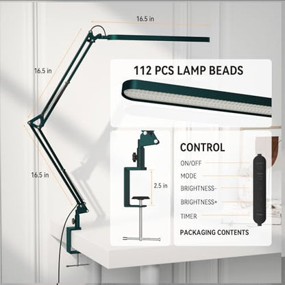 SKYLEO Desk Lamp - LED Desk Light - 5 Color Modes X 11 Brightness Levels - Adjustable Swing Arm - Timmer & Memory Function - 12W Lamp for Desk - Green - style: Green swing arm