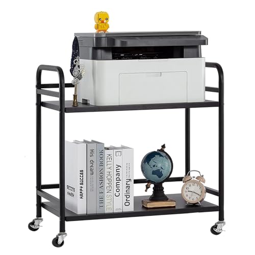 HDANI 2 Tier Under Desk Printer Stand with Storage,Microwave Storage Rack,Metal Rolling Printer Cart with Wheels for Home Office,Utility Storage Cart and Stand,Black - color: Black