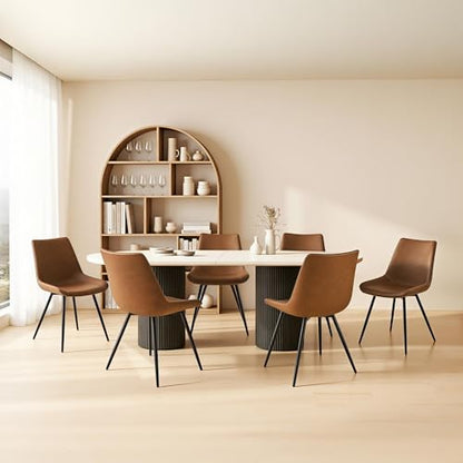 Yaheetech Dining Chairs Set of 6 Mid Century Modern Kitchen Chairs Brown | Faux Leather Upholstered Dining Room Chairs with Metal Legs and Curved Backrest, Armless Side Chairs for Kitchen Living Room - color: Brown, size: Set of 6