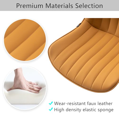 YOUNIKE Office Desk Chair with Wheels Armless Vanity Chair Modern Tan | Faux Leather Upholstered with Rocking Back, Swivel Height Adjustable Small Cute Computer Rolling Task Chair Ergonomic 300lb - color: Tan, size: Base Black