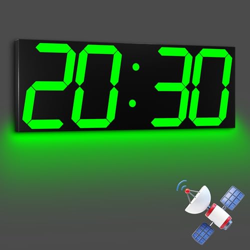 CHKOSDA 18.7" Large Digital Wall Clock with GPS Auto-Sync Time - 6 Inch Bright Green LED, Remote, Count Up/Down Timer, Date & Temp. Plug-in for Gym, School, Classroom & Sports Field - color: 18.7" Gps Auto-sync Wall Clock-green