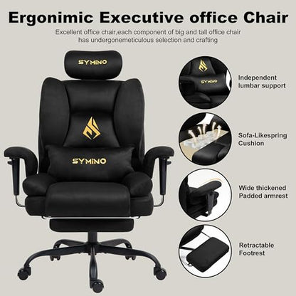 Symino Ergonomic Gaming Chair with Footrest & 155° Recline - color: Black