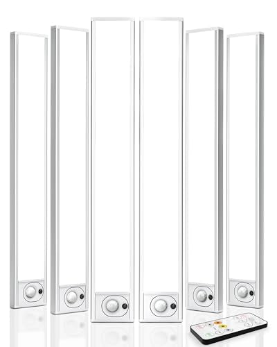 6Pack 16inch Under Cabinet Lighting, Rechargeable Motion Sensor Light Wireless Indoor, Dimmable 3 Color Temps Closet Lights with Remote, Under Counter LED Lights for Kitchen, Stairs - size: 16inch