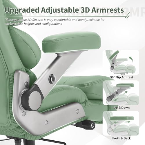 VUZI 700lbs Big and Tall Office Chair, Large Executive Leather Desk Chair - color: Green