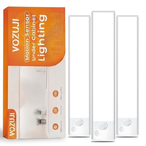 Under Cabinet Rechargeable Lighting: Motion Sensor Dimmable Lights Indoor - Battery Operated Lights - Wireless Activated Closet Light Magnetic Led Light for Kitchen Home Bathroom Counter 3 Pack - color: White 3 Pack, size: 10 Inch
