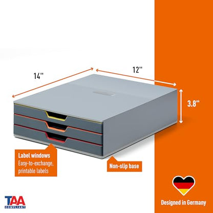 Durable Varicolor Drawer Organizer, 3 Color Coded Drawers, Gray - style: 3-Drawer