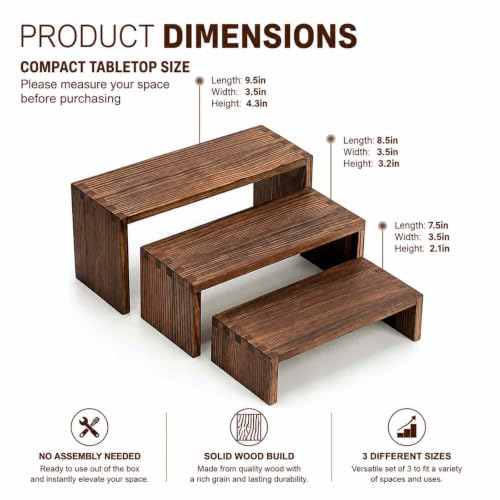Set of 3 Wooden Display Risers, Tiered Display Stand, Shelf Risers for Table Display, Small Wood Display Shelf - color: Cranberry