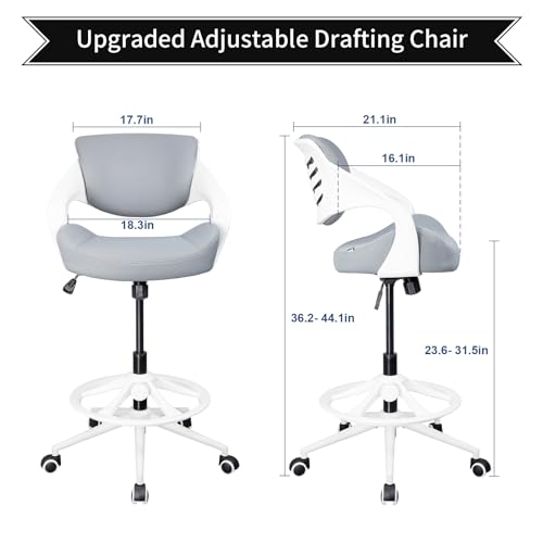 Ergonomic Drafting Chair,Standing Computer Desk Chair,Foot Ring,Lumbar Support,Swivel Task Chair -Grey
