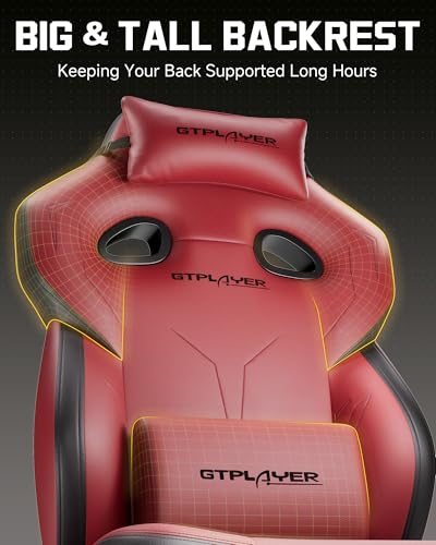 GTPLAYER Big & Tall Gaming Chair, Wide Seat with Footrest, Wine Red - color: 10 Wine Red
