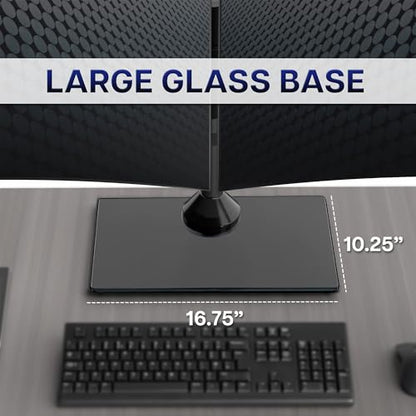 VIVO Freestanding Dual Monitor Stand with Sleek Glass Base and Adjustable Arms, Mounts 2 Screens up to 32 inch and 22 lbs Each, Black, STAND-V002FG - color: Black, size: 13" to 32" Screens