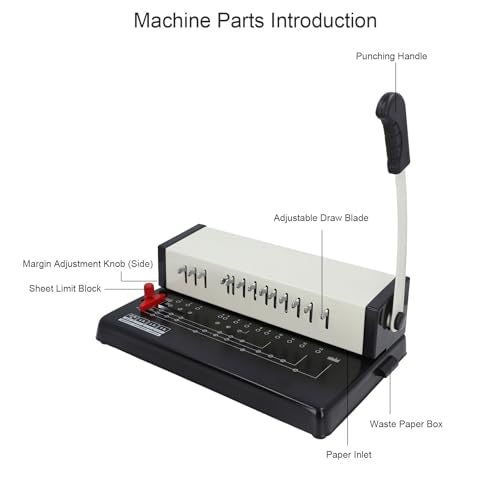 Wire Binding Machine Manual Comb Machine with Hardware and Plastic Construction 25 Sheet Punch Capacity 13 Holes Adjustable Margins for A4 A5 A6 Home Office