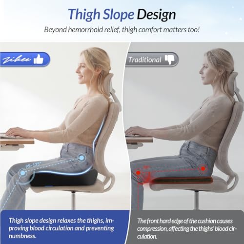 6" Thickened Donut Pillow Seat Cushion, Ergonomic Hemorrhoid Pillow with Widened Cutout for Tailbone,Sciatica Pain Relief & Postpartum, Memory Foam Office Chair Cushion for Long Sitting at Home