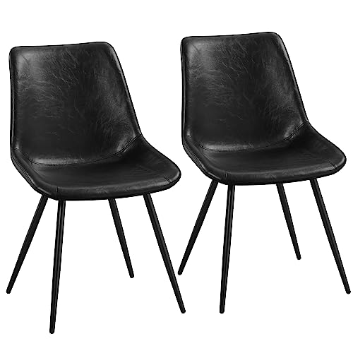 Yaheetech Dining Chairs Set of 2 Mid Century Modern Kitchen Chairs Black | Faux Leather Upholstered Dining Room Chairs with Metal Legs and Curved Backrest, Armless Side Chairs for Kitchen Living Room - color: Black, size: Set of 2