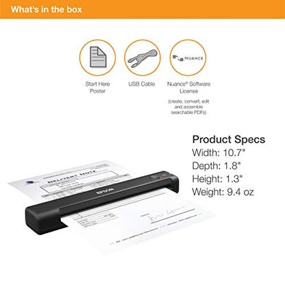 Epson Workforce ES-55R Mobile Receipt and Document Scanner with Receipt Management Software for PC and Mac - style: ES-55R - New