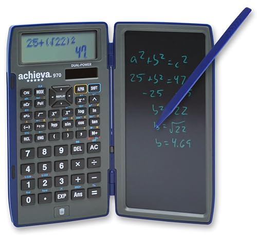 Achieva Scientific Calculator with Erasable LCD Writing Tablet | 2-Line Display | Dual Solar & Battery Power | for Students in Middle School, High School (970) - color: Black