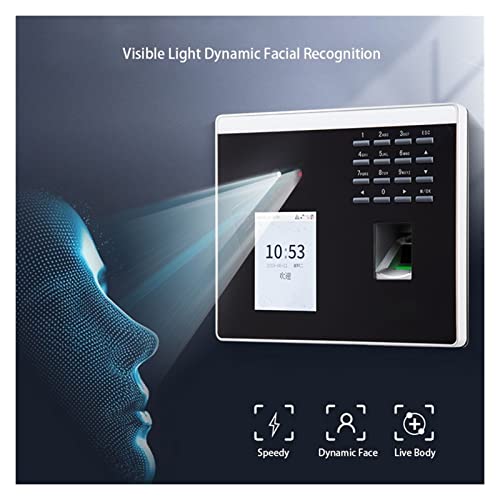 Time Clock, WiFi USB TCP/IP Dynamic Mask Face Facial Fingerprint Recognition Time Attendance Time Clock Door Access Control System for Business, Office(Xface100-id)