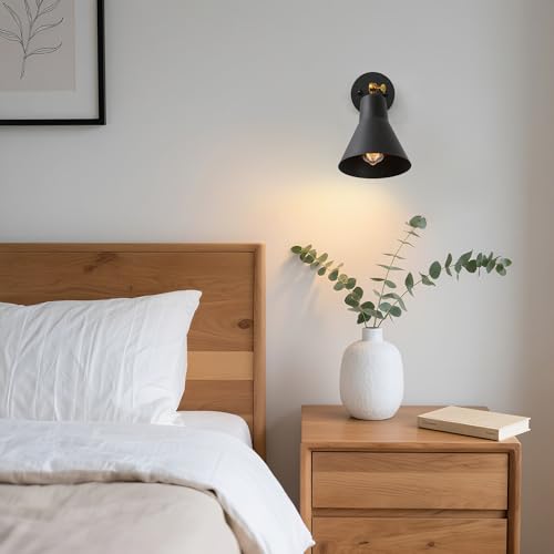 LALUZ Black Wall Sconce with Swing Arm, Adjustable Modern Farmhouse Wall Light with Gold Accent for Bedroom, Kitchen, Bathroom, Bedside Reading - size: 12" W Gold Accent