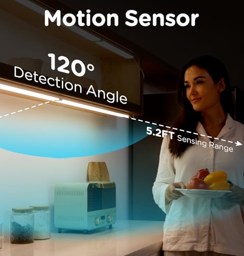 Under Cabinet Lighting Plug in, AC120V 3CCT 3000/4000/5000K Motion Sensor Light Indoor with Timer, Super Bright Linkable LED Counter Light for Kitchen, Closet, White 12 Inch, 1Pack - size: 12 Inch