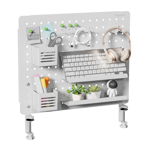 PEGZONE Clamp on Desk Pegboard, 20.4" x 16.5", with 15 Accessories, White - color: White, size: Large