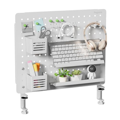 PEGZONE Clamp on Desk Pegboard, 20.4" x 16.5", with 15 Accessories, White - color: White, size: Large