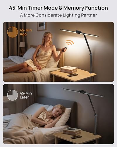 TROND LED Desk Lamp with Clamp, 29.55'' Tall Desk Light with Remote, Black | 1500LM Bright Table Lamp, Swing Arm Clip on Light, Eye-Caring, Touch Control Dimmable for Home Office Monitor Reading - color: Black