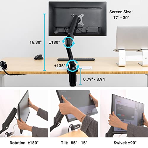 Single Monitor Stand Arm Gas Spring Holds up to 20 lbs for 17"-30" Monitors - style: Single 17"-30"