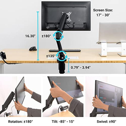 Single Monitor Stand Arm Gas Spring Holds up to 20 lbs for 17"-30" Monitors - style: Single 17"-30"