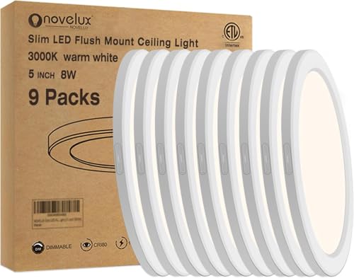 Flush Mount Ceiling Light Fixture - ETL Certified - 5 Inch Dimmable 3000K Warm White LED, 0.63'' Ultra Thin Round Design for Bedroom, Bathroom, Kitchen, Hallway, Basement, Closet (9-Pack)‌ - color: White, 3000K, size: 5 inch (9 Pack)
