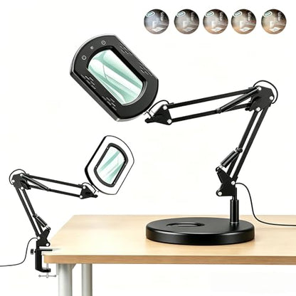 WEEOATAR 15X Lit Magnifying Glass Led Magnifier with Stand, Foldable, 5 Color Modes, Stepless Dimming, 2 in 1 Magnifier for Desk and Clamp for Reading, Sewing and DIY (Round) - style: Round