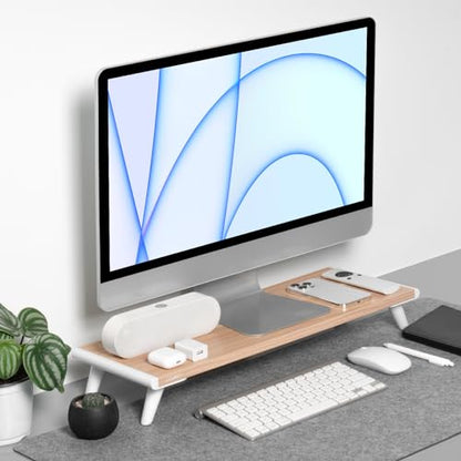loukin Monitor Stand Riser for Desk, 22.4" × 8.2" Computer Stand, Wood