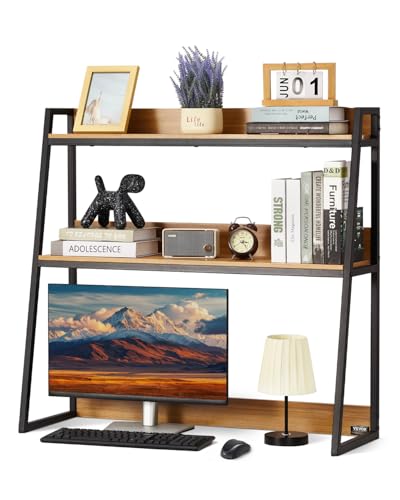 VEVOR 2-Tier Desktop Storage Organizer, 37.4" x 12.6" x 35.4" Office Storage Rack, Wood Color Display Shelf, Desktop Bookshelf Hutch with Anti-Slip Feet Pads, for Office, Home & Dorm - color: Wood, size: 2 Shelves