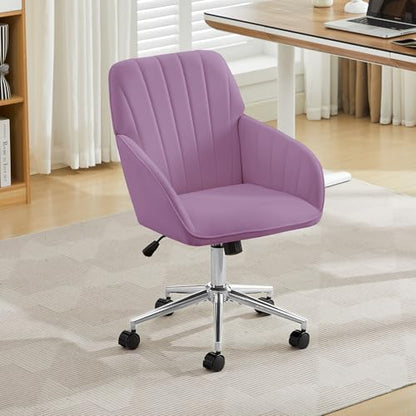 YITAI Velvet Office Desk Armchairs with Silver Base and Wheels,Modern Height Adjustable 360 Degree Swivel Upholstered Vanity Chairs for Living/Room Bedroom/Study,Light Purple - color: Silver Purple