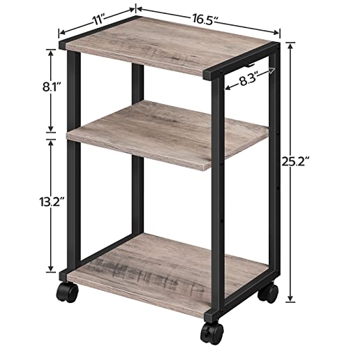 HOOBRO Mobile Printer Stand, 3-Tier Printer Cart Under Desk with Storage, Industrial Adjustable Rolling Cart, Sturdy Little Table on Wheels for Home Office BG28PS01N1 - color: Greige + Black