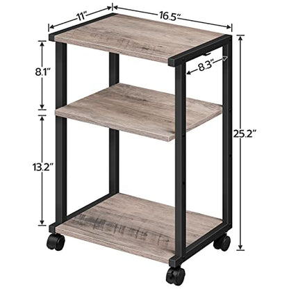 HOOBRO Mobile Printer Stand, 3-Tier Printer Cart Under Desk with Storage, Industrial Adjustable Rolling Cart, Sturdy Little Table on Wheels for Home Office BG28PS01N1 - color: Greige + Black