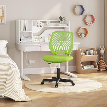 Yaheetech Small Desk Chair, Armless Adjustable Swivel Seat, Green | Padded mesh seat and ventilated resin back, compact armless frame rolls and adjusts for study and small desks, holds 300 lb. - color: Green
