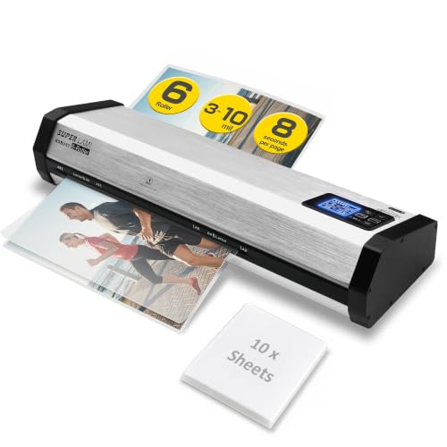 SINCHI Robust 6-Roller Laminator Machine with LCD Display, 3-10 Mil, Heavy Duty, 13-inch Thermal Laminating Machine for Commercial Use, 1.5-Minute Warm-up, 90 Inches/Minute, 105 Settings & 99 Memories