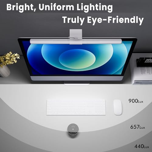 Quntis Monitor Light Bar Pro White, Eye-Care No Glare USB Computer Lamp, Stepless Dimming & Auto-Dimming Brightness, Dual Control, Modern Aesthetic Space Saving Desk Accessories Office Gaming Reading - style: ‎ScreenLinear Pro White
