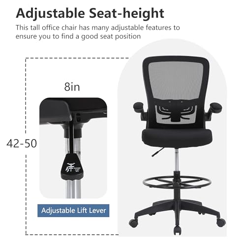 PayLessHere | Ergonomic Drafting Chair | Black | 220lbs Capacity - color: Black