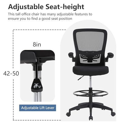 PayLessHere | Ergonomic Drafting Chair | Black | 220lbs Capacity - color: Black
