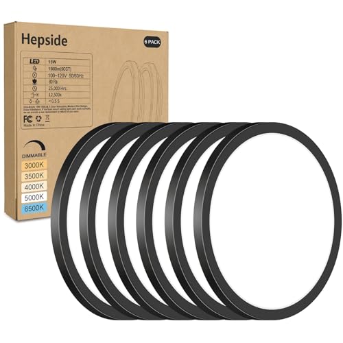 hepside 6Pack 7Inch LED Flush Mount Ceiling Light, Super Slim 15W LED Ceiling Light, Dimmable&3000K/3500K/4000K/5000K/6500K Adjustable Flat Ceiling Light Fixture for Bedroom,Living Room,Kitchen-Black - color: Black, size: 7Inch-6pack