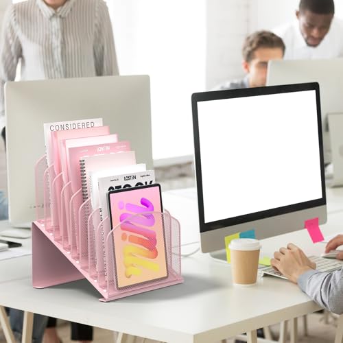 Sinboun Inclined Desk File Organizer Folder Holder with 8-Section, Pink - color: Pink, size: 8 Section