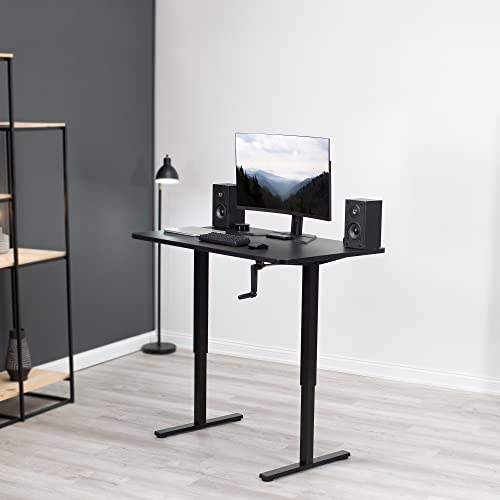 VIVO Manual Height Adjustable 48 x 30 inch Stand Up Desk, Black Solid One-Piece Table Top, Black Frame, Standing Workstation with Foldable Handle, DESK-KIT-MB5B - color: Black Top / Black Frame, size: 48" x 30"