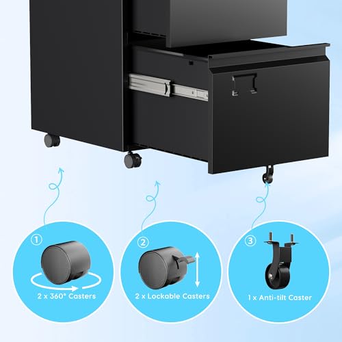 2 Drawer Steel File Cabinet with Lock, Wheels, Assembly Required
