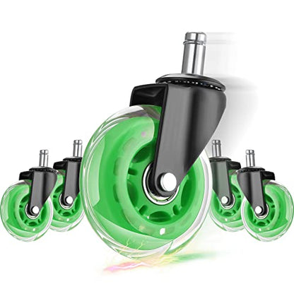 Hivexagon Office Chair Caster Wheels Replacement Set of 5, Heavy Duty Universal Quiet Rolling Casters 3 inch Fit Standard Office Chair for Hardwood Floors, Tiles and Carpet (Green) - style: U-HG629C