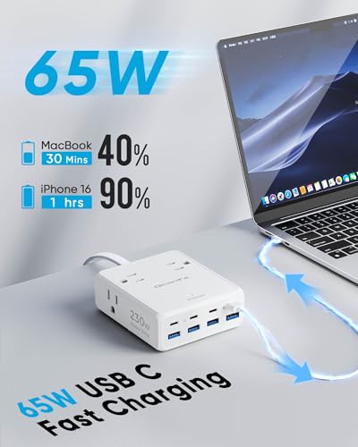Olcorife 230W USB Power Strip, 4 AC Outlets 8 USB Ports(4 USBC),5 FT Cord