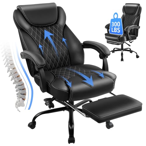 amseatec Big and Tall Office Chair with Footrest, Lumbar Support, Black - color: Black
