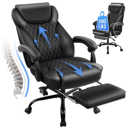 amseatec Big and Tall Office Chair with Footrest, Lumbar Support, Black - color: Black