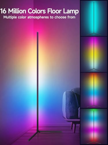Tyute Corner Floor Lamp, RGB LED Corner Lamp with Music Sync, Smart App and Remote Control Color Changing Ambience Light, LED Lamp with 16 Million Colors for Bedroom, Living Room Gaming Room - color: Multicolor - 1 Pack